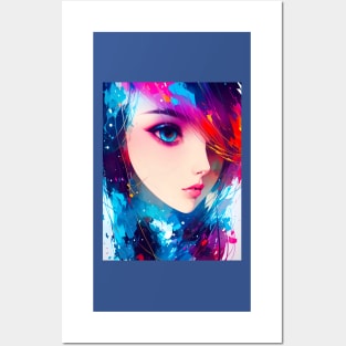 Abstract art of an anime girl, closeup view of beautiful eye Posters and Art